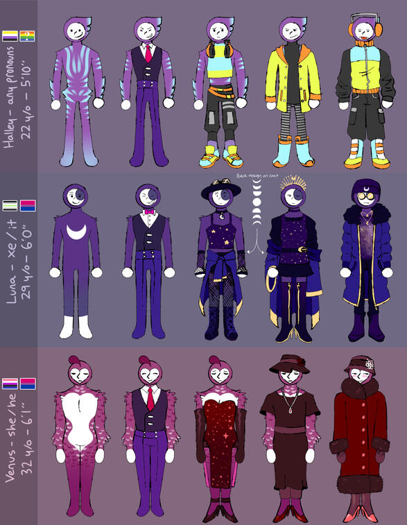 Hailey, Luna, and Venus lineups.